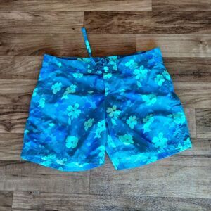 Cabela's‎ Mens Large Board Shorts Surf Swim Trunks Blue Tropical Flowers Tiki